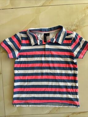 Janie and Jack Navy, Coral & White Striped Polo